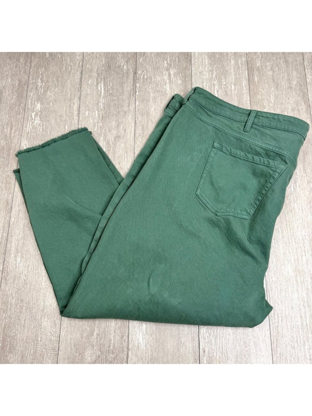 Torrid Green High Rise Utility Jeans Patch Pockets Fringe Hems Plus Sz 26T Tall